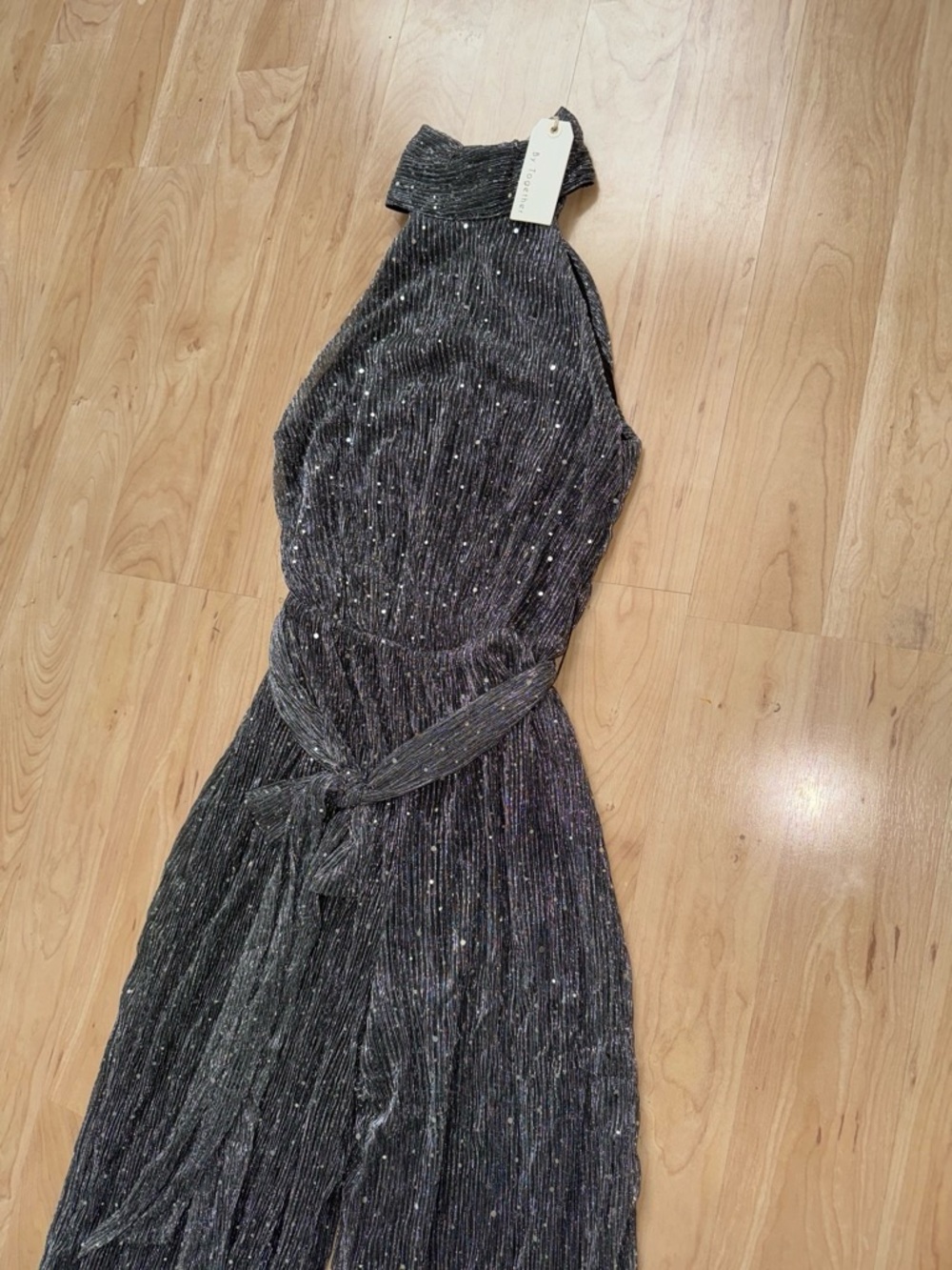 By Together Charcoal Sparkle Halter Jumpsuit - Picture 2 of 6